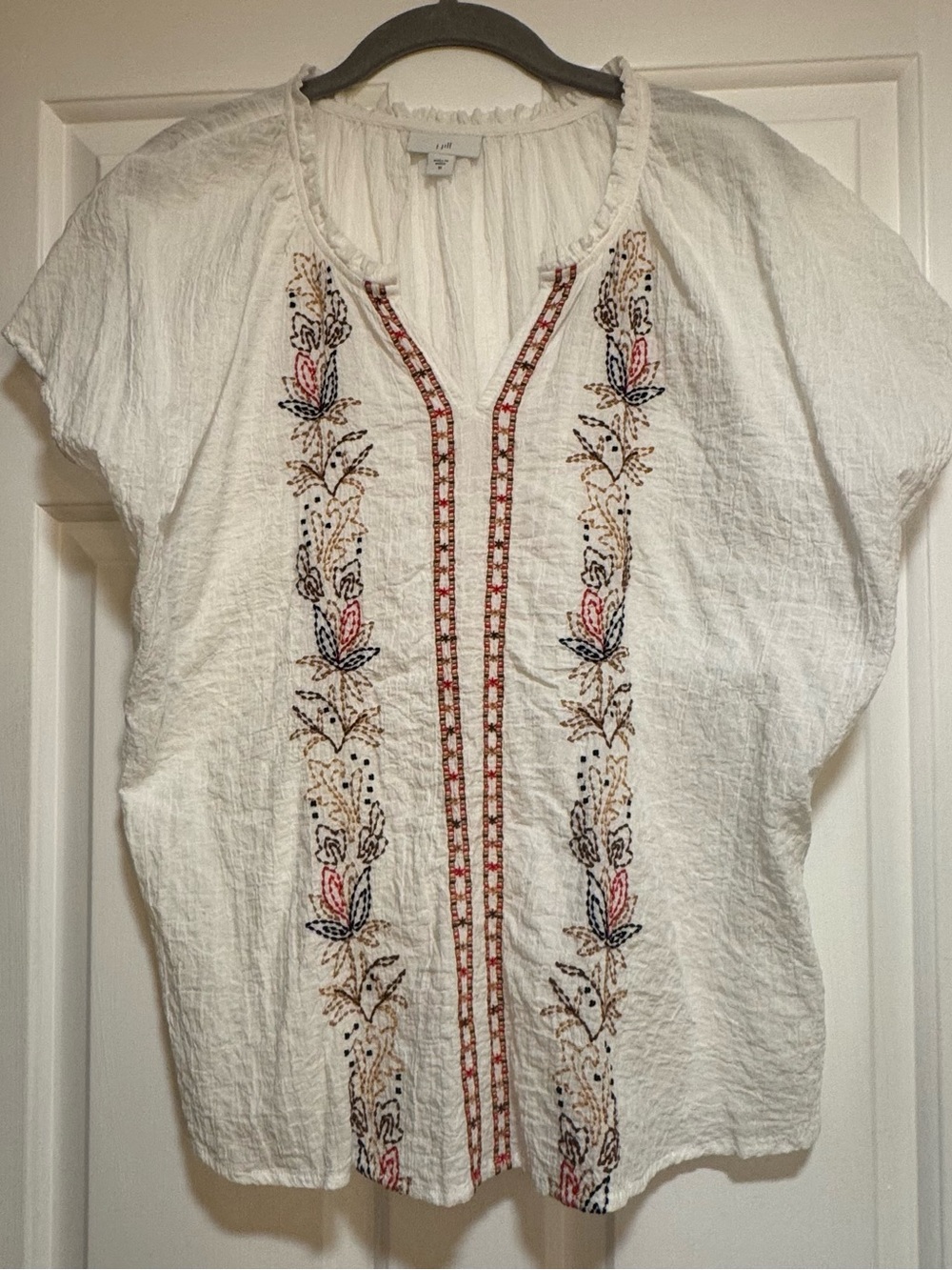 J. Jill White Embroidered Cotton Gauze Blouse Size Medium